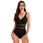 Hollow Mesh Splicing Monokini Swimsuit Stylish Women's Mesh Splicing One-piece Swimsuit Tummy Control V-neck Monokinis Beachwear