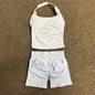 Yoga Gym Set Halter Top Set Yoga Leggings Shorts Set Backless Tights Bra Vest Seamless Stretch Ribbed Buttocks Lift Shorts Set