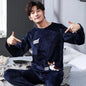 Autumn Winter Oversized Cartoon Print Pajamas for Men Letter Crew Neck New 2025 Men's Pajamas Set Fashion Soft Casual Homewear