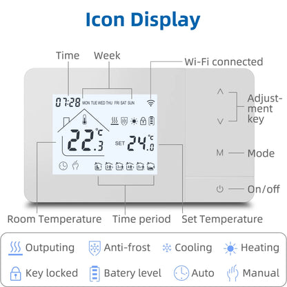 Smart Tuya WiFi Thermostat for Gas Boiler Heating /Cooling Powered by Battery/USB Works With Alexa Google Home