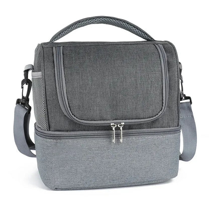 Double Layer Portable Picnic Lunch Bag Crossbody Handheld Insulated Breast Milk Storage Bag Outdoor Meal Box Bag