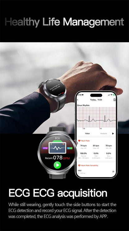 2025 New For HUAWEI Uric Acid Blood Pressure Blood oxygen Body Analysis Smart Watch ECG+PPG Clock Bluetooth call Smart watch Men