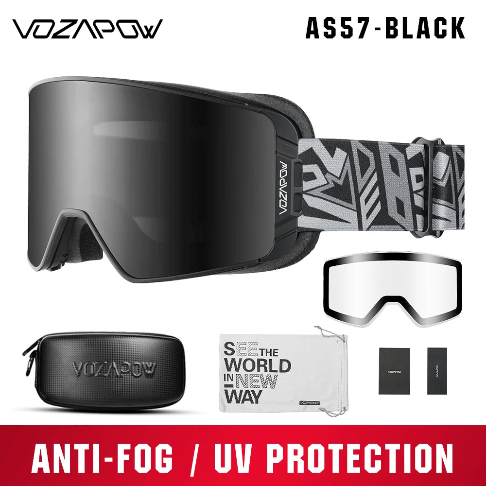 Vozapow Ski Goggles Magnetic Double Layer Anti Fog Professional Skiing Mask Men Women Super View Snowboard UV400 Snow Sunglasses