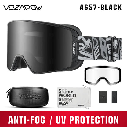 Vozapow Ski Goggles Magnetic Double Layer Anti Fog Professional Skiing Mask Men Women Super View Snowboard UV400 Snow Sunglasses