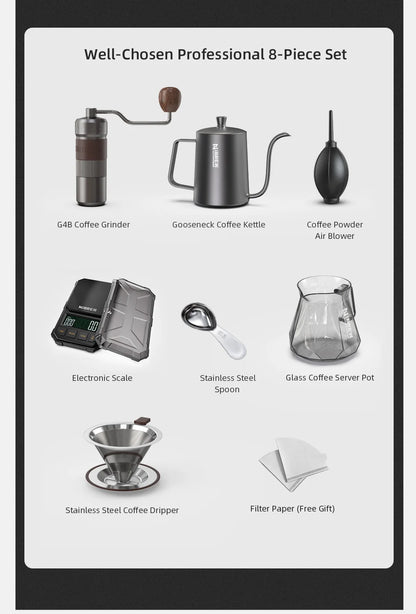 HiBREW Pour Over Coffee Kettles Manual Coffee Grinder Coffee Maker 8 pcs Set
