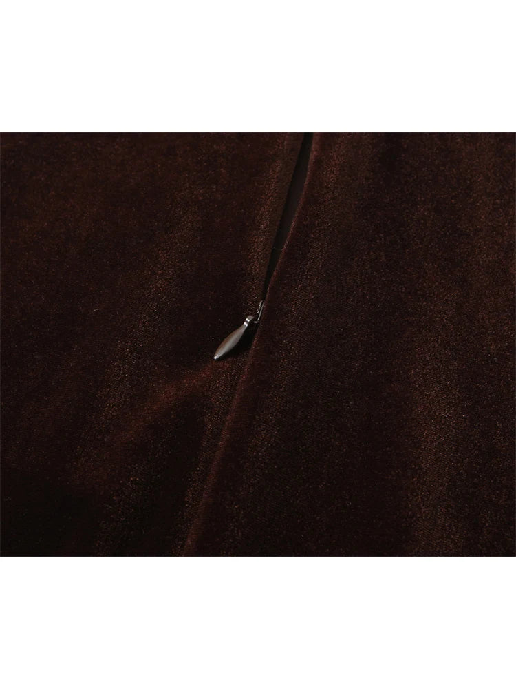 TFMLN Elegant Solid Velvet Dress For Women Chic Lace Spliceing Half High Collar Slim Sleeveless Short Dress Fashionable Ladies