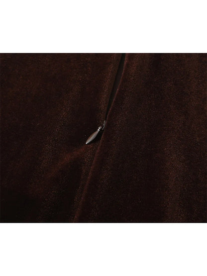 TFMLN Elegant Solid Velvet Dress For Women Chic Lace Spliceing Half High Collar Slim Sleeveless Short Dress Fashionable Ladies