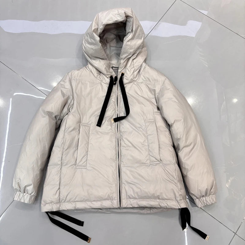 Schinteon Women's 90% White Duck down Jacket Casual Loose Oversize Autumn Winter Outwear with Hood Top Quality Coat 2025 New