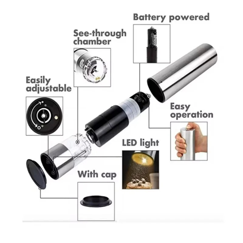 Stainless Steel And ABS Electric Salt Pepper Grinder Set Automatic Operation Spice Mill Charging And Battery Model for Kitchen