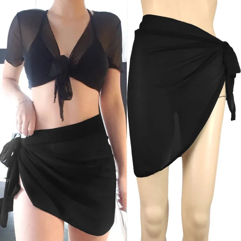 Summer Solid Bikini Cover Ups Shorts Pareo Wraps Sarong Skirt Swimsuit Beachwear Women Beach Skirts Swimwear Half Wrapped Skirt