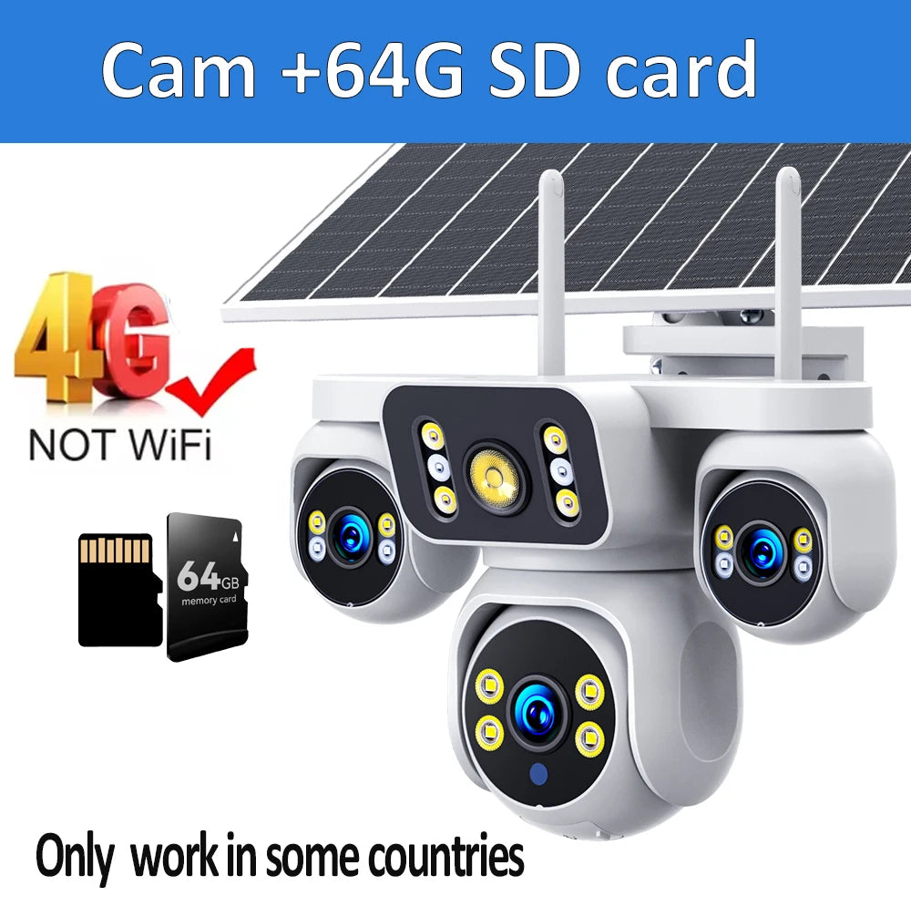 8K 15MP Triple Screen Solar Security Camera 4G LTE Wireless Solar Surveillance Cam 12X Zoom 12000mAh Security Protection CCTV