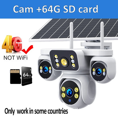 8K 15MP Triple Screen Solar Security Camera 4G LTE Wireless Solar Surveillance Cam 12X Zoom 12000mAh Security Protection CCTV