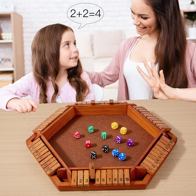 Six Sided Flipping Game, Wooden Number Game, Shut The Box Dice Game - Parent-Child Board Game, Bar Party, Leisure Gambling Game