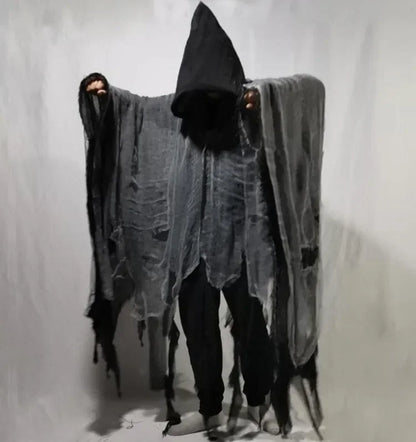 Mens Terrifying Halloween Costume Scary Hooded Cloak Horror Robe Gothic Masquerade Party Cosplay Dress Up Props Essential