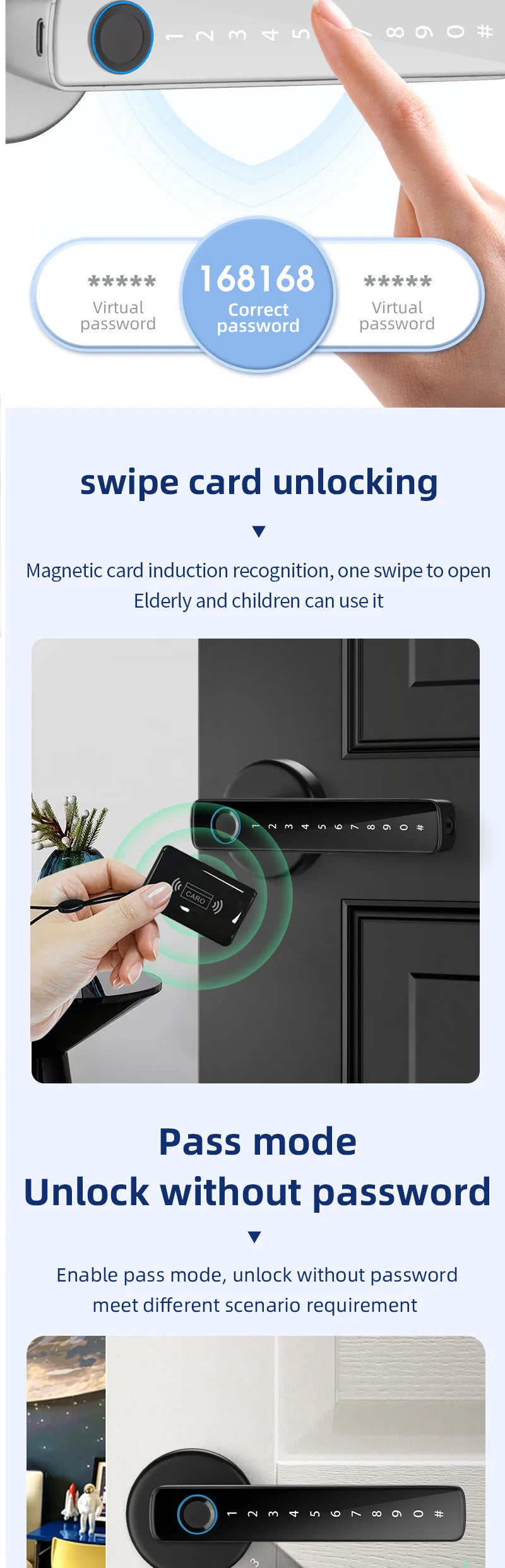 XSDTS M5 Tuya BLE Fingerprint Door Lock Digital Electronic Lock with Password/Key/IC Card/ Smartlife/ Tuya APP Unlock