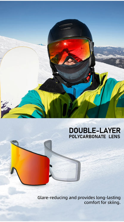 Vozapow Ski Goggles Magnetic Double Layer Anti Fog Professional Skiing Mask Men Women Super View Snowboard UV400 Snow Sunglasses