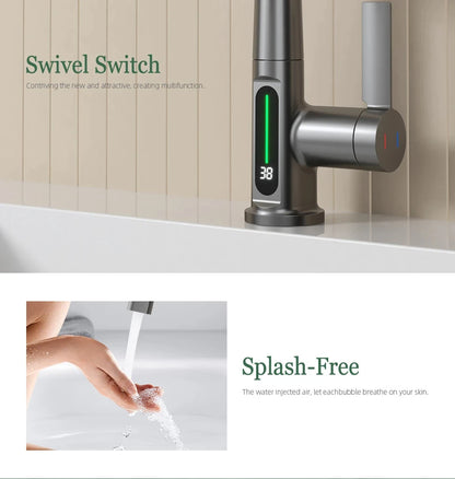 Waterfall Temperature Digital Display Basin Faucet Lift Up Down Stream Sprayer Hot Cold Water Sink Mixer Wash Tap For Bathroom