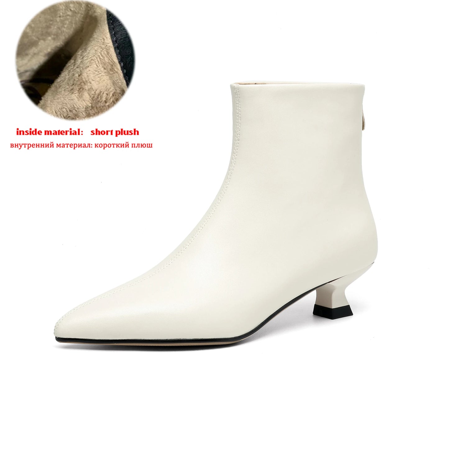 Plus Size 34-42 Genuine Leather Pointed Toe Med Heels Zipper Modern Boots Winter Autumn Shoes Concise Elegant Dress Ankle Boots