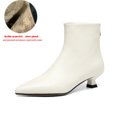 Plus Size 34-42 Genuine Leather Pointed Toe Med Heels Zipper Modern Boots Winter Autumn Shoes Concise Elegant Dress Ankle Boots