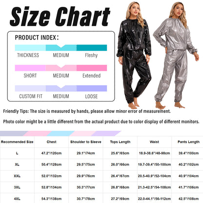 2Pcs Women Sauna Suit PVC Long Sleeve Elastic Cuff Top Pants Set Fitness Gym Workout Outfit Sweat Suits for Adults Clothes Sets