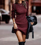 Autumn and winter new women's clothing fashionable temperament sexy round neck long sleeved hip hugging sweater women's dress