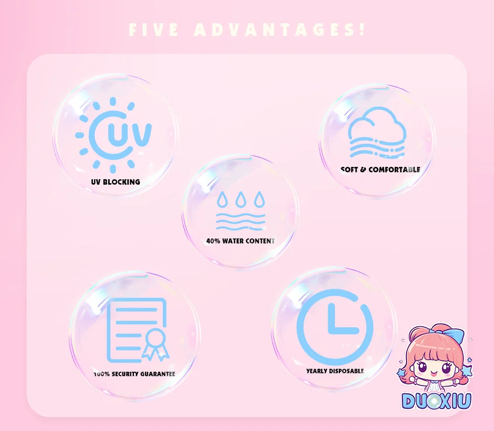 DUOXIU Yearly 365days Soft Lenses Pink-Blue Fashion Pupil Style Myopia Colored Contact Lenses (1 Pair) Covers Brown Eyes