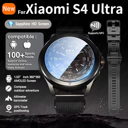 New For Xiaomi S4 Ultra Outdoor Sport Men HD AMOLED Display GPS Track Altimeter Heart Rate Bluetooth Call Waterproof Smart Watch