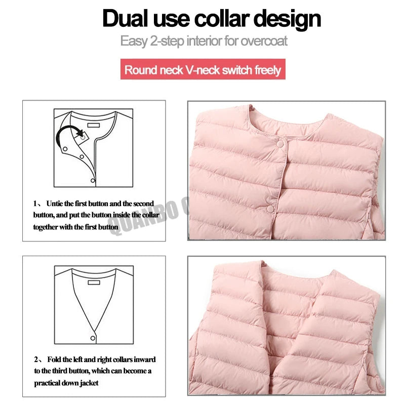 2025 New Women Sleeveless Puffer Jacket Spring Winter Female 90% White Duck Down Ultra Lightweight Packable Warm Down Liner Vest
