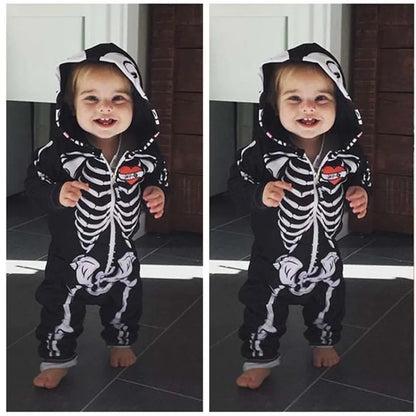 Baby Skeleton Costume Romper Outfit Boys Scary Costume Hoodie Jumpsuit Infant Toddler Purim Halloween Party Horror Fancy Dress