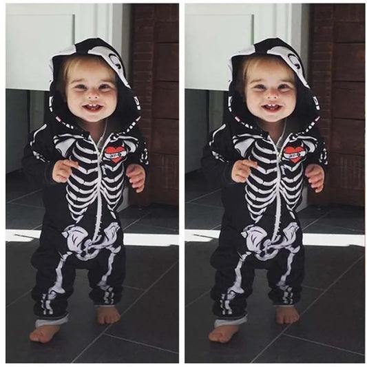 Baby Skeleton Costume Romper Outfit Boys Scary Costume Hoodie Jumpsuit Infant Toddler Purim Halloween Party Horror Fancy Dress