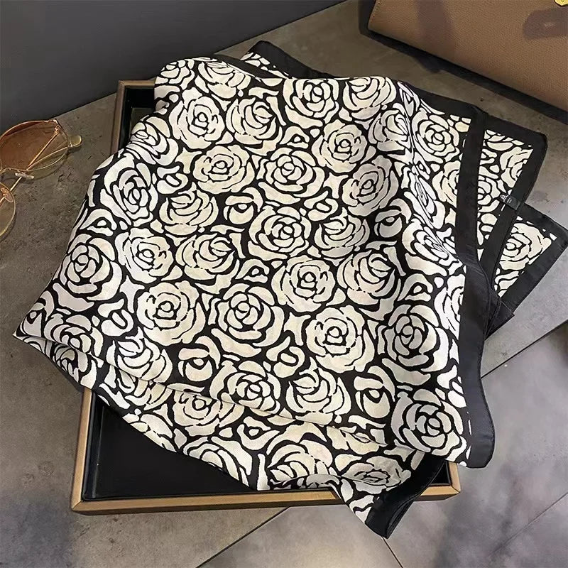 Square imitation silk scarf scarf for women multi-functional multi-floral silk texture scarf