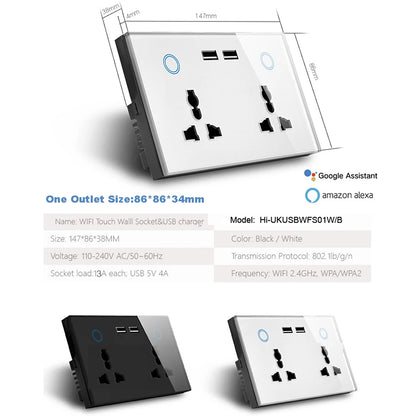 Shawader Tuya Wifi Smart USB Type-C PD 20W Wall Socket Universal Electrical Plug Outlet Power Switch Wireless,Alexa Google Home