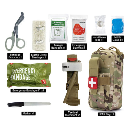 50611s 10pcs IFAK Tactical Molle Pouch Survival First Aid Kit for Emergency Rescue Outdoor Camping Hiking Sports Portable