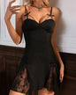 Womens Dresses Spring New Fashion Contrast Lace Rhinestone Spaghetti Strap Babydoll Sexy Slit Slim Fit Lingerie Dress