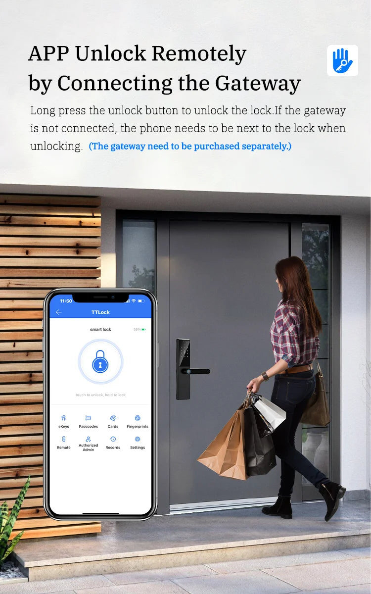 Bluetooth Fingerprint Door Lock TTLock App Code Card Key Touch Screen Smart Door Lock Security Digital Electronic Lock For Home