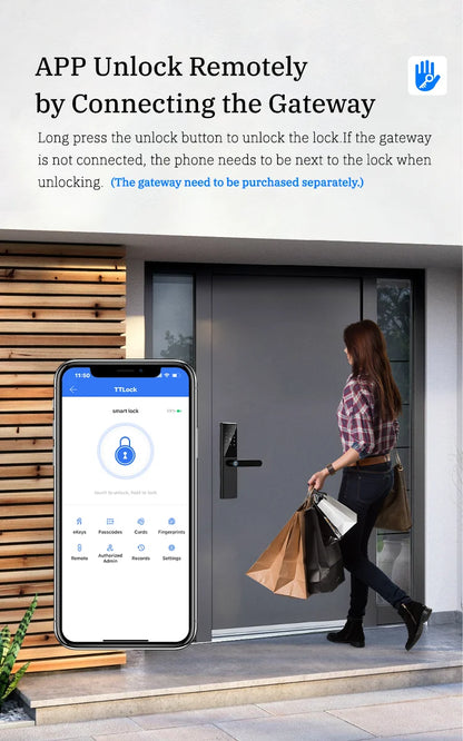 Bluetooth Fingerprint Door Lock TTLock App Code Card Key Touch Screen Smart Door Lock Security Digital Electronic Lock For Home