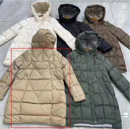 Winter Long 90% White Duck Down Jacket Women Hooded Zipper Puffer Coat Casual Warm Loose Puffer Feather Parka