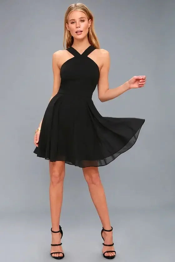 Women Sleeveless Backless Sexy Club Mini Dress 2024 Summer Party Strappy Back Zipper Solid Shift Halter Short Dresses