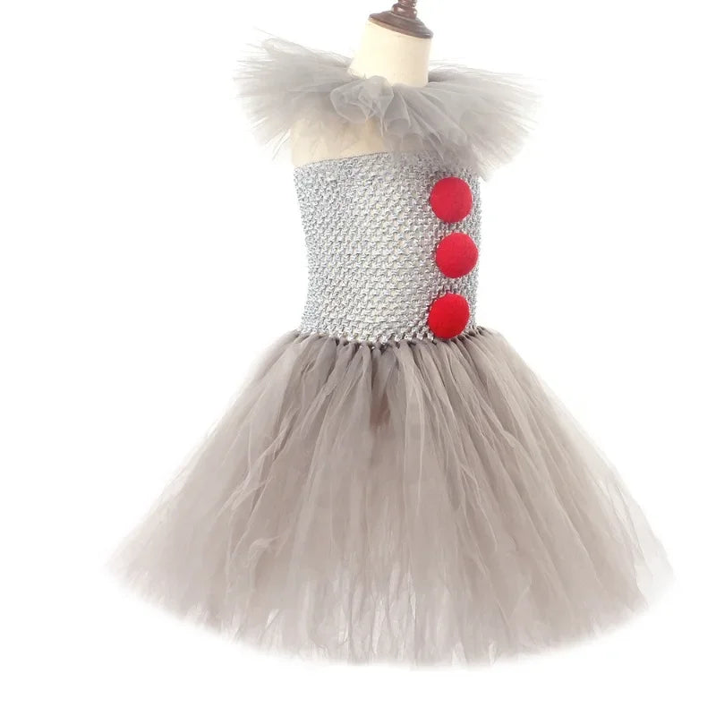 Halloween Horror Clown Pennywise Devil Spooky Costume Kids Girls Tulle Dress Joker Gothic Evil Carnival Outfit Tutu Dress Child