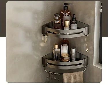 1pc Non-Drill Aluminum Bathroom Storage Rack - Wall-Mounted Corner Shelf for Shampoo, Makeup, and Accessories