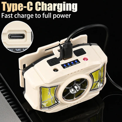 Powerful LED Induction Headlamp 4 Lighting Modes Type-C Charge Head Flashlight Outdoor Waterproof Camping Fishing Headlight