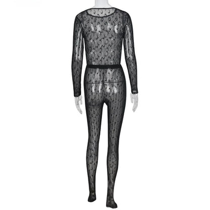 Sexy Streetwear Me See-tough Long Sve Set Pure Color round Ne Fitted Sle for Young Women 8-35 Summer Collection