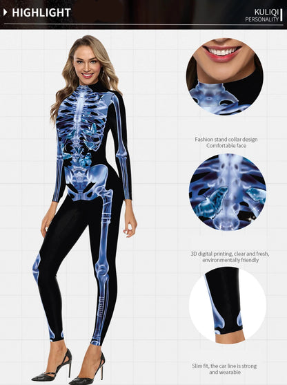 Women's Halloween Horror Role Bloodstained Jumpsuit Scary Cosplay Costume Bodysuit Uniform for Party