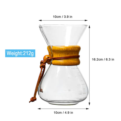 Glass Coffee Pot Drip Brewing Chemex Cafetera 400M/600ML Hand Brewed Coffee Filter Cup Pour Over Coffee Maker For Home Office
