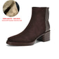Krazing Pot Trend Plus Size 34-43 Cow Suede Square Toe Med Heels Retro Modern Boots Warm Winter Shoes Dating Concise Ankle Boots