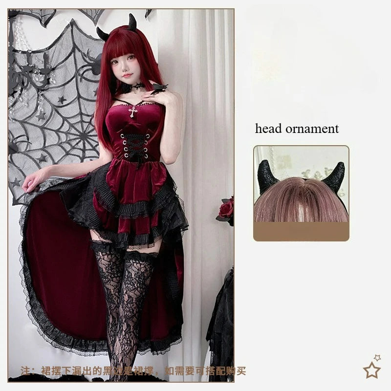 Sexy Lingerie Cosplay Dark Gothic Halloween Costume Ladies Dress Dovetail Witch Vampire Bride Performance Costume Red Suit