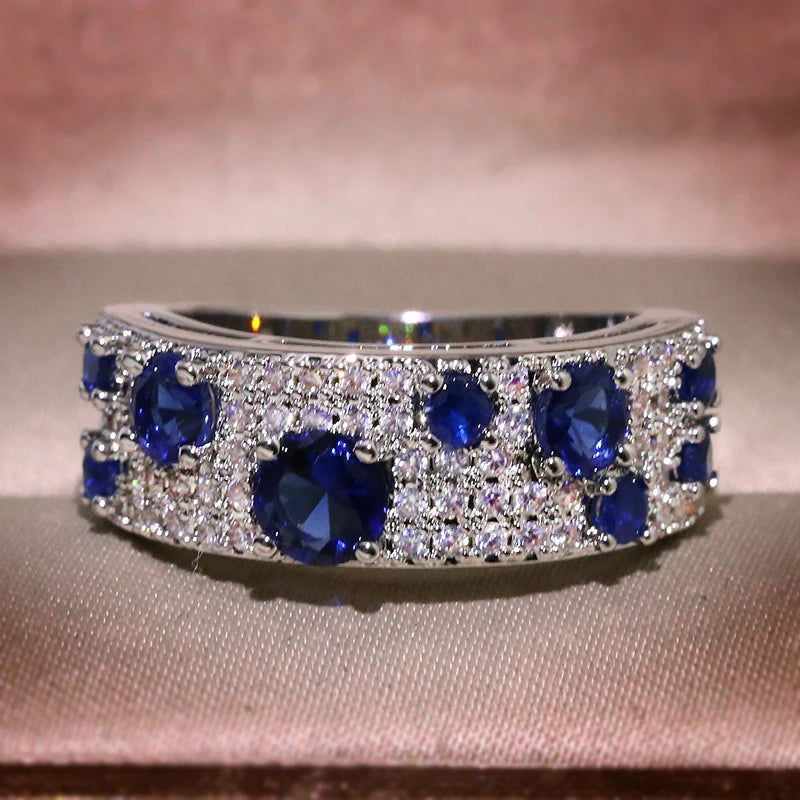 S925 Silver Ring Newest For Women Gorgeous Blue Nano CZ Genuine Sparkling Jewelry Gift Wedding Party