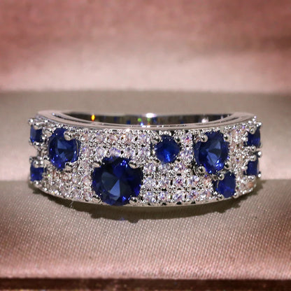 S925 Silver Ring Newest For Women Gorgeous Blue Nano CZ Genuine Sparkling Jewelry Gift Wedding Party