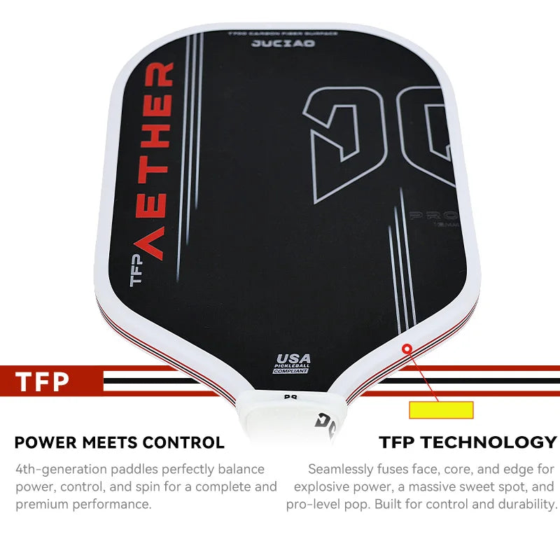 JUCiAO Gen4 Thermoformed T700 Raw Carbon Fiber Pickleball Paddle For Power & Spin (16MM)