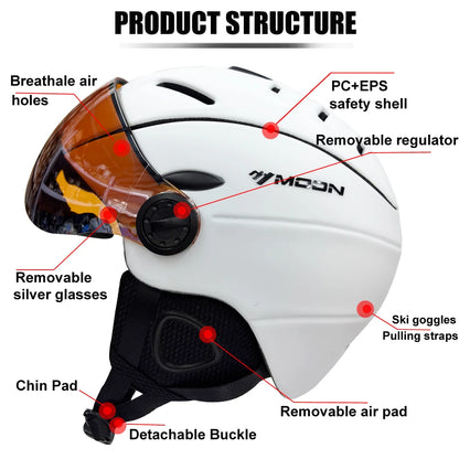 MOON Skiing Helmet With Goggles PC+EPS High-Quality Ski Helmet For Adult Outdoor Snowboard Skateboard Helmet Protective Ski Gear